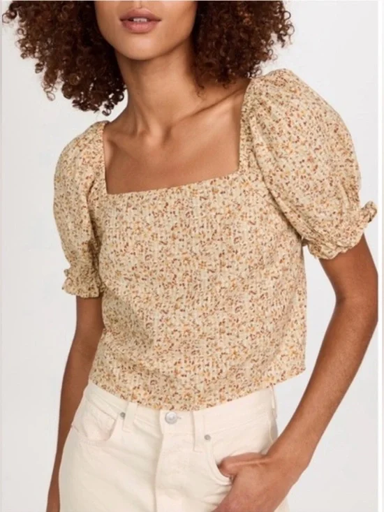 Madewell Hopewell Cottage Garden Puff Sleeve Crop Top in Sunfaded Sage size M - Picture 2 of 9